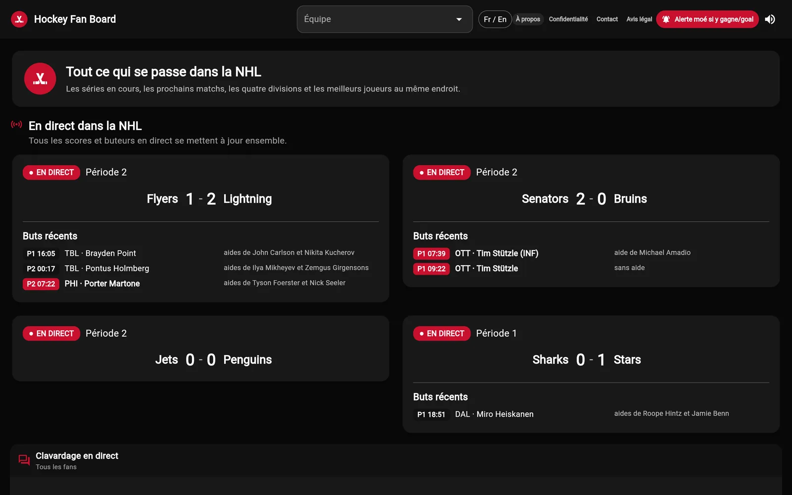 The dashboard displayed in French