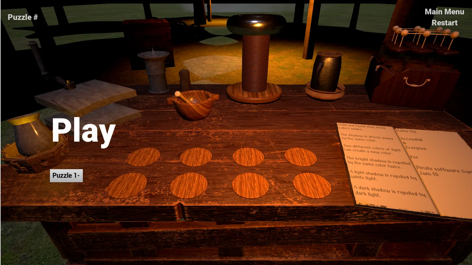 Main menu over the alchemist's table